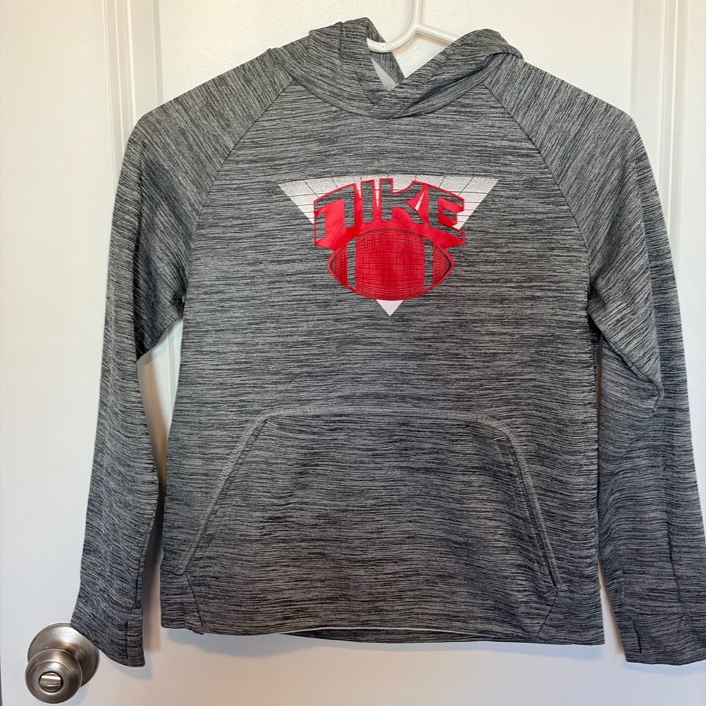 Nike Kids Heather Gray Hoodie with Red Graphic